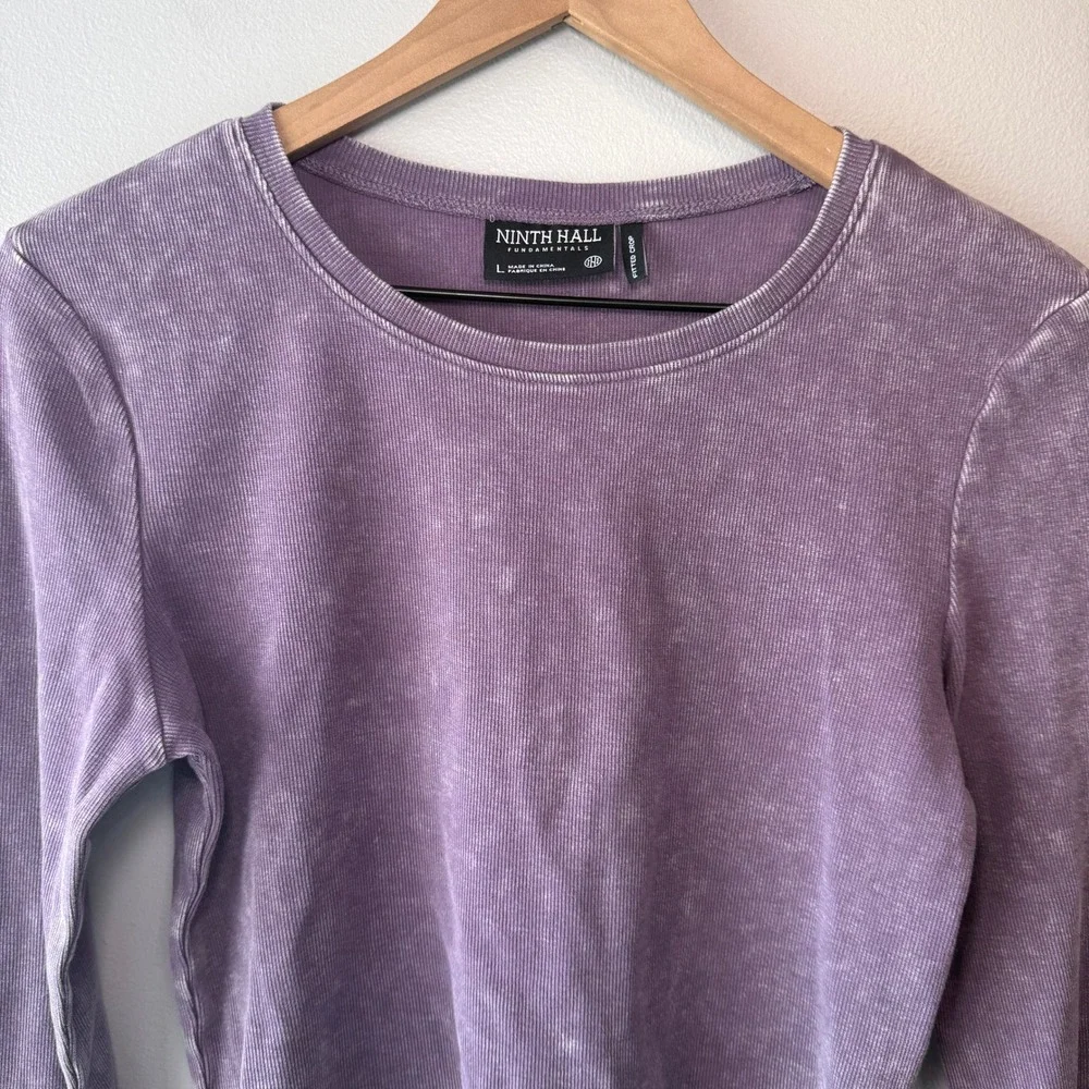 Ninth Hall Fundamentals Fitted Crop Ribbed Long Sleeve Top Purple Size Large